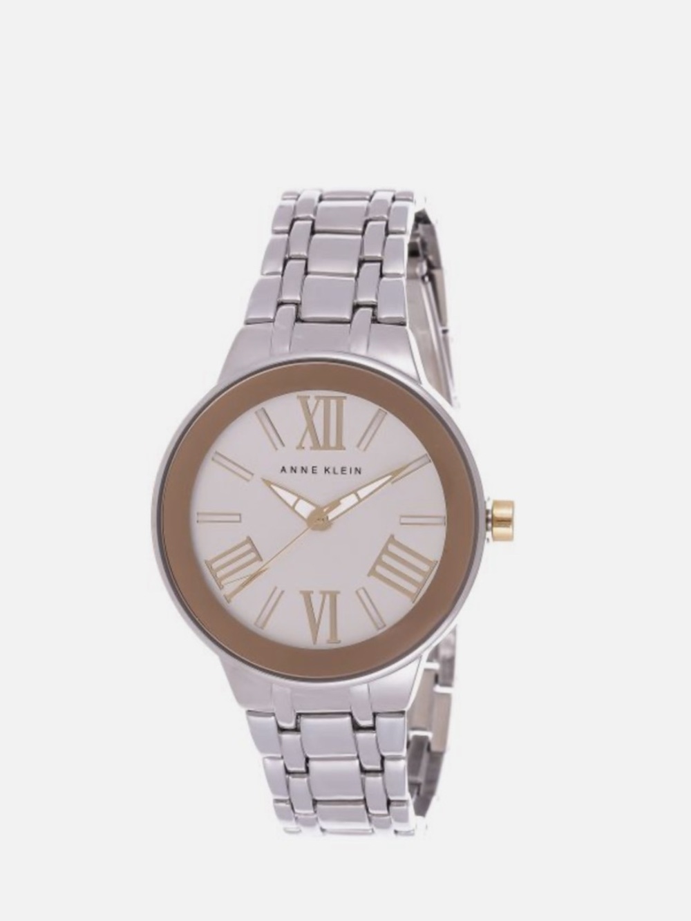 Anne Klein Silver Bracelet Watch with Taupe Accent Dial and Gold Details